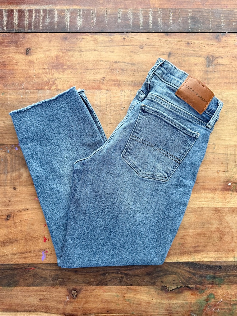 Lucky Brand Sweet Crop Jeans Women's Size 6/28 Medium Wash Raw Hem Denim